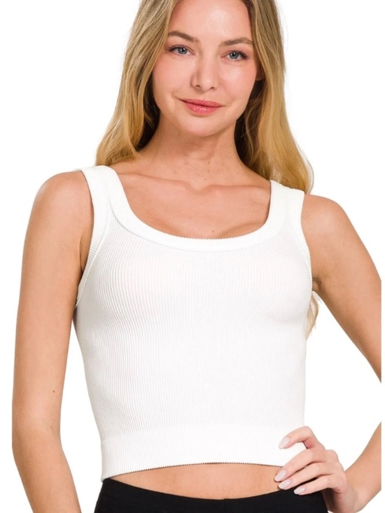 Zenana Tops - New Zenana Women White Ribbed Seamless Crop Tank Top Stretchy NT-6217A Comfy